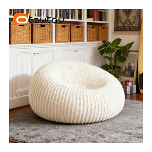 OTAUTAU Strick-Sitzsack-Hockerbezug für Kinder und Erwachsene, Ottomane und Futon, DD233, Grau und Weiß