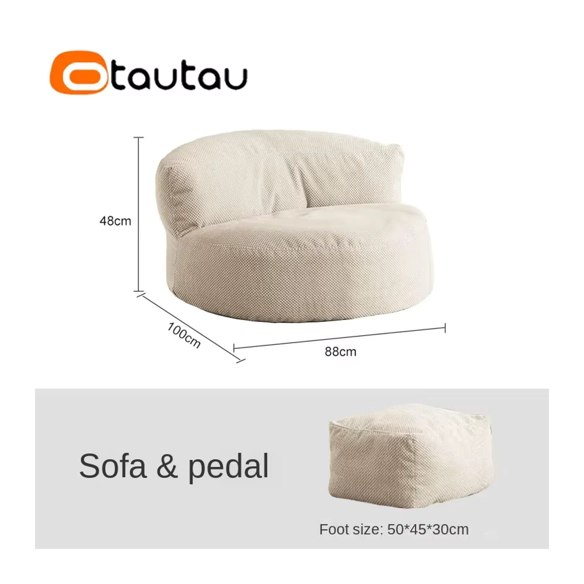 Otautau Waffel Sitzsack Abdeckung mit Fußstütze in Grau oder Beige ohne Füllung - Bild 2