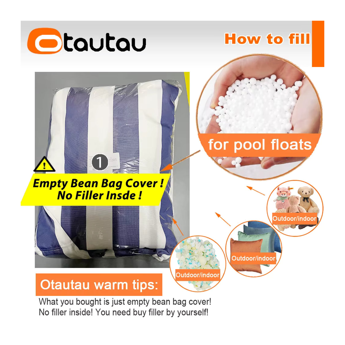 OTAUTAU Wasserdichte Sitzsack Abdeckung für Outdoor und Garten in Grün oder Blau ohne Füllung - Bild 2