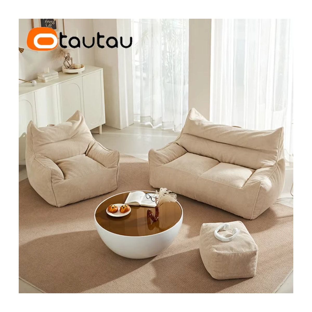 OTAUTAU Weiche Waffel Sitzsack Couch Abdeckung ohne Füllstoff für Boden und Ecke in Grau und Beige SF183 - Bild 2