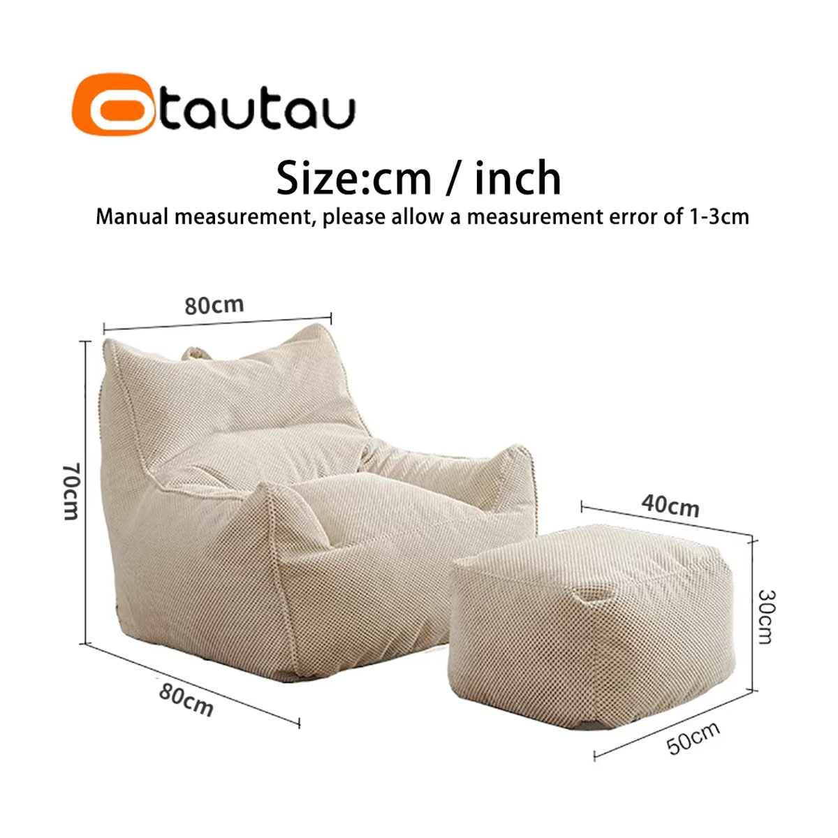 OTAUTAU Weiche Waffel Sitzsack Couch Abdeckung ohne Füllstoff für Boden und Ecke in Grau und Beige SF183 - Bild 5