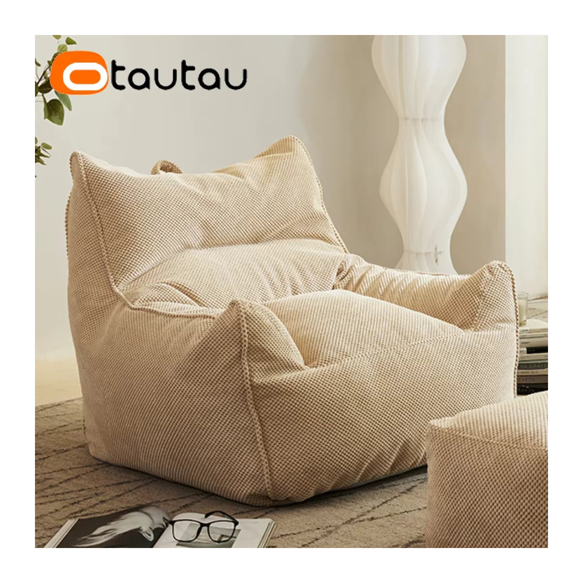 OTAUTAU Weiche Waffel Sitzsack Couch Abdeckung ohne Füllstoff für Boden und Ecke in Grau und Beige SF183 - Bild 6