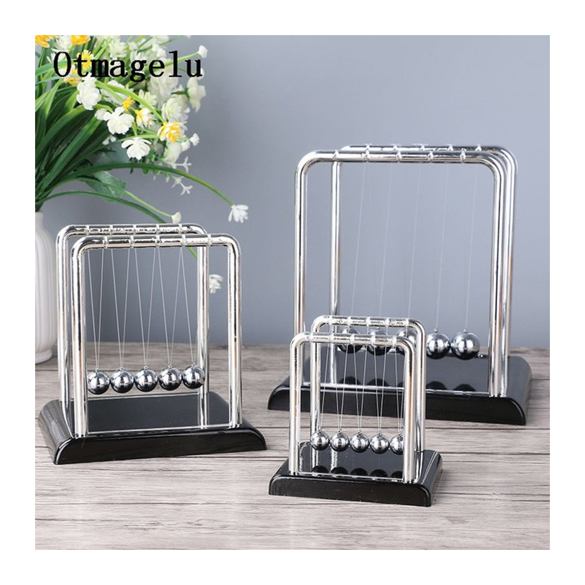 Otmagelu Newton Pendel Miniatur aus Metall in Silber und Grau zur physikalischen Bildung und als moderne Dekoration - Bild 1