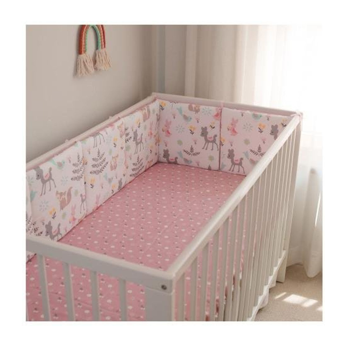 OTON 6-teiliges Krippeneinlage Set, kollisionssicher und atmungsaktiv, gepolsterte Babybett-Stoßfänger, waschbar und verstellbar - Bild 1