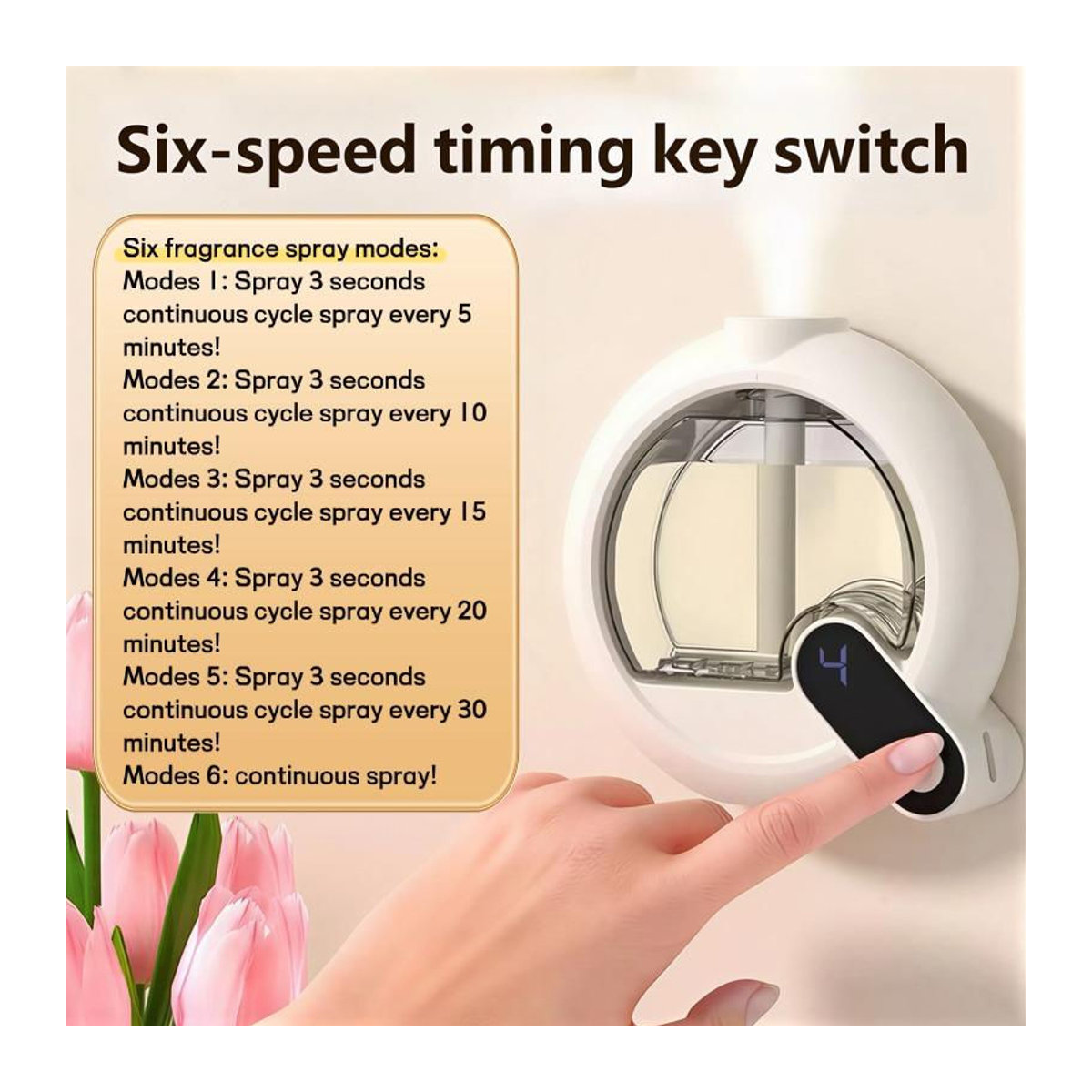Oudun Automatischer Duftzerstäuber Wandmontiert mit Digitalanzeige und 6 Modi, Weiß, 50ml Wiederaufladbare Aromatherapie-Maschine für Schlafzimmer und Toilette - Bild 4