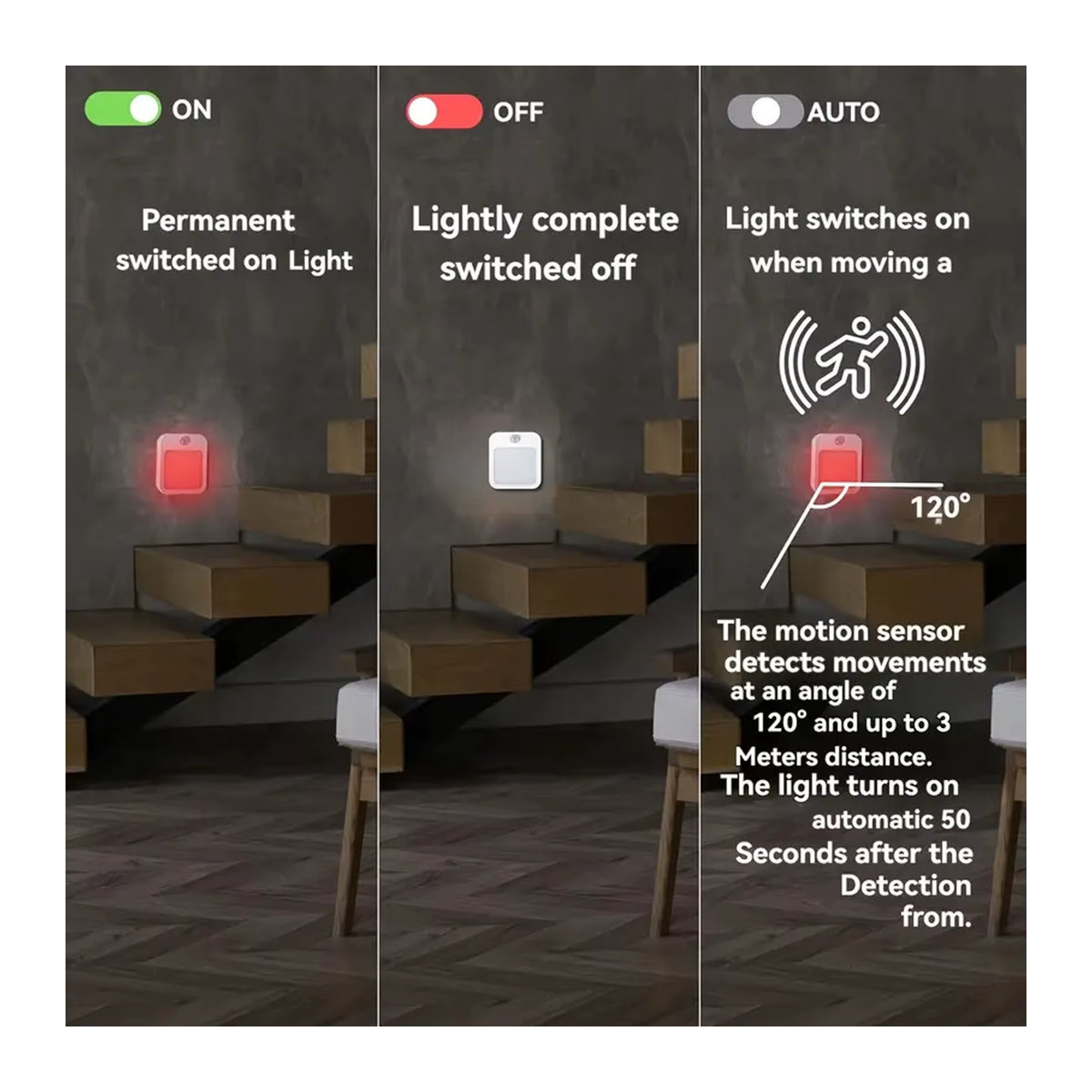 Ouelico Intelligentes Nachtlicht mit Bewegungssensor in Rot, Modernes Design für Schlafzimmer, Badezimmer, Küche und Wohnzimmer - Bild 5