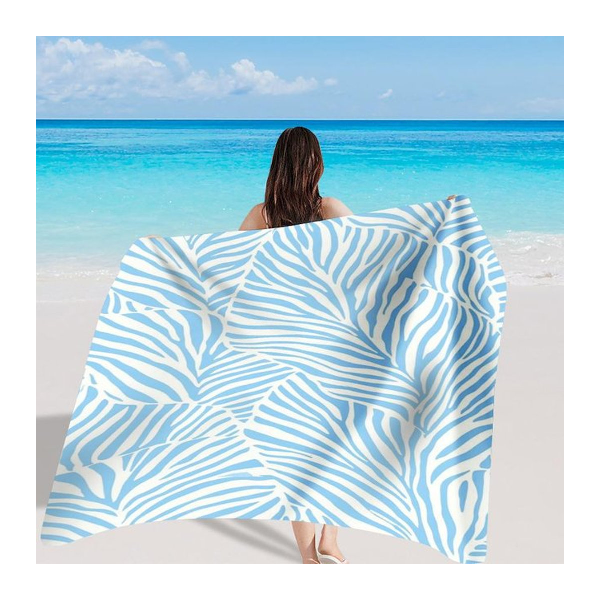 Outdoor-Strandmatte mit Zebrastreifen-Blattmuster in Hellblau, Breite: 40 cm, Höhe: 60 cm - Bild 1
