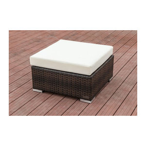 OUTFLEXX Beistelltisch und Polsterhocker aus Polyrattan in Braun mit Glasplatte, B/T/H: 70 x 70 x 30 cm