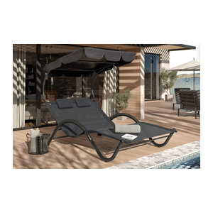 Outflexx Doppelliege Gartenliege Anthrazit mit Nackenkissen und Rollfunktion aus Polyester und pulverbeschichtetem Stahl B/T/H: 205 x 138 x 34 cm