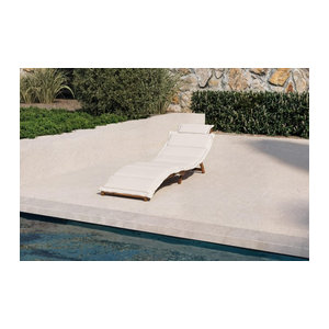 OUTFLEXX Sonnenliege aus Akazie und Polyester in Beige und Weiß mit Auflage, B/T/H: 186 x 55 x 21 cm
