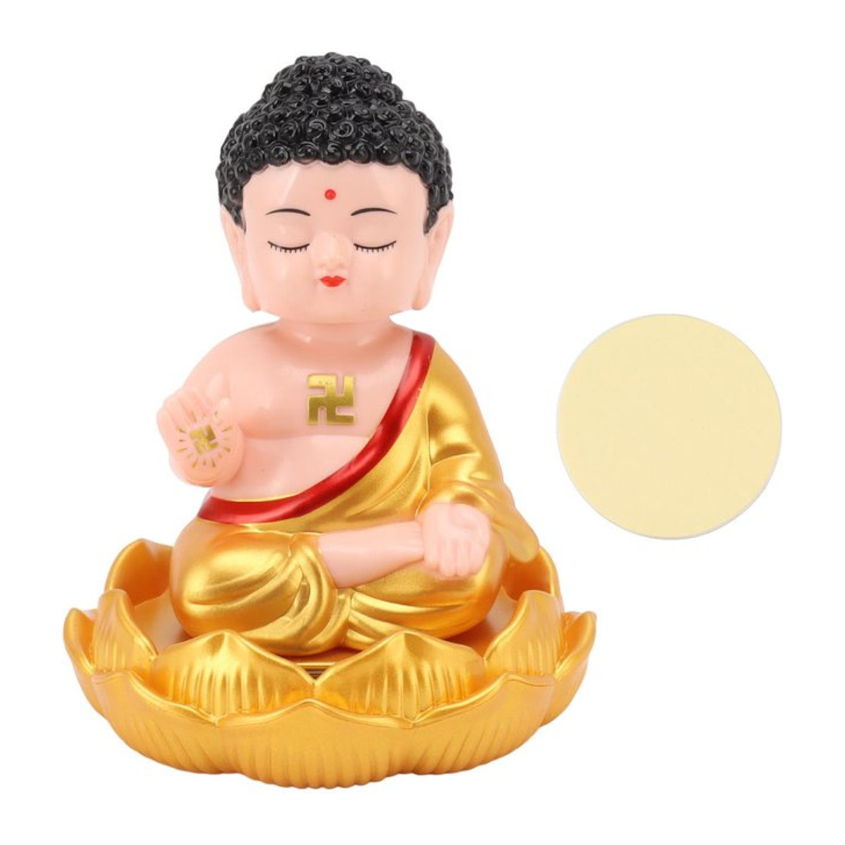 OutsideWorld Buddha Ornament Solarbetriebene Dekoration mit Lichtsensor für Auto, Büro und Zuhause in Goldgelb - Bild 1