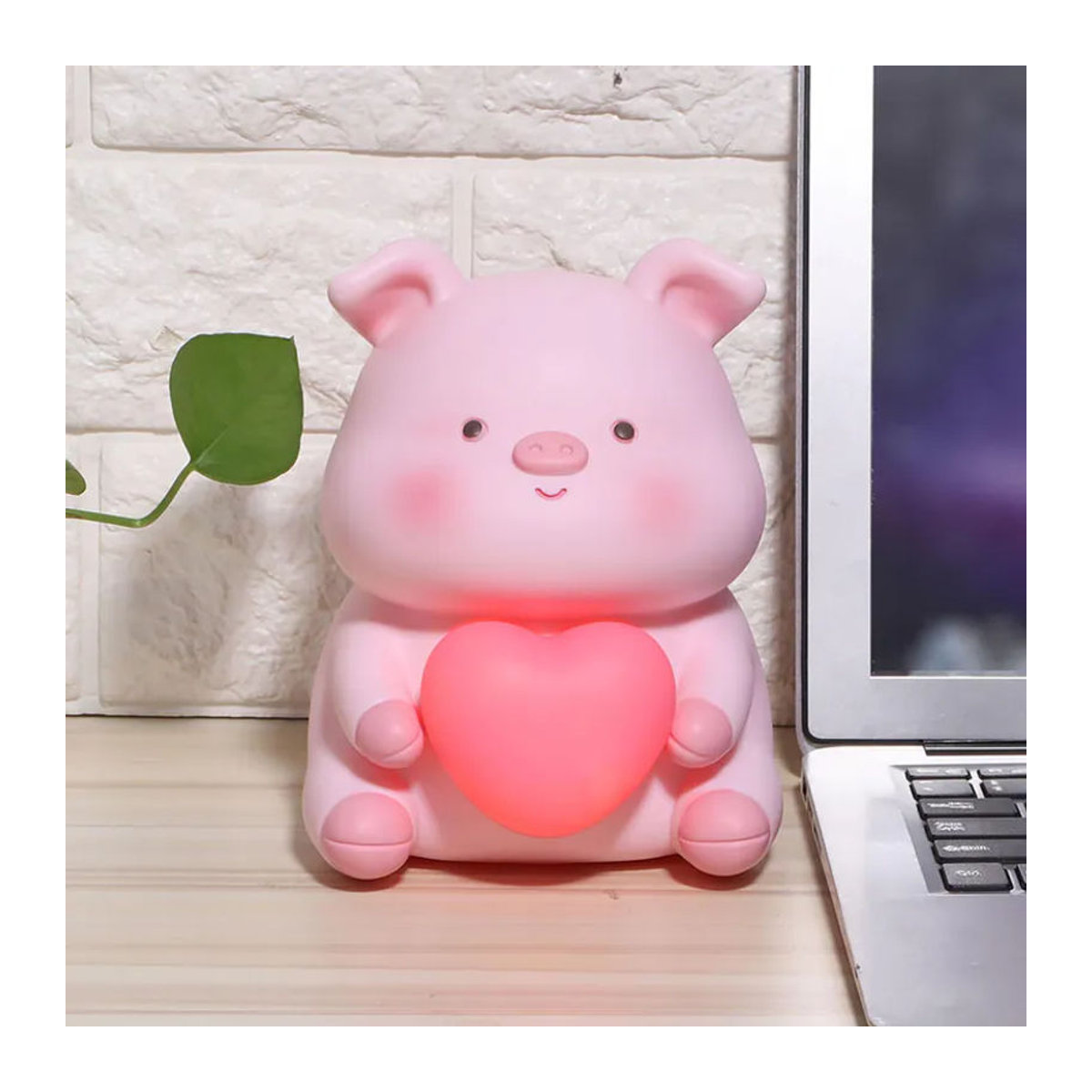 OutsideWorld Cartoon Sparschwein aus Glas und Kunstharz mit Nachtlicht in Rosa für Kinder und zur Heimdekoration - Bild 2