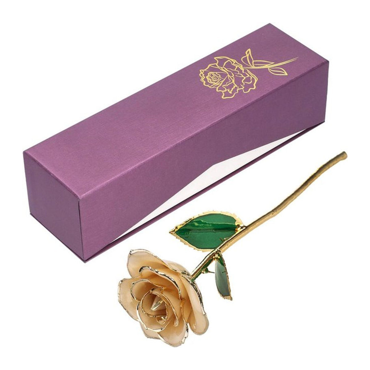 OutsideWorld Ornament Goldene Rose 24K vergoldet aus Metall und Kunstharz in Gold und Grün - Bild 1