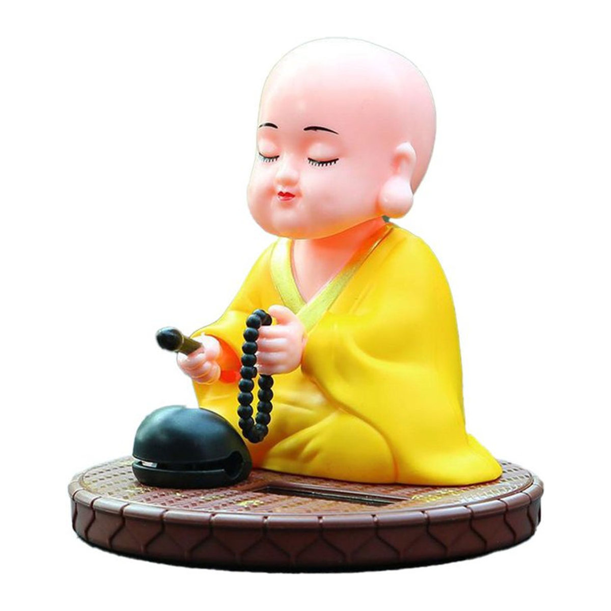 OutsideWorld Solar Buddha Ornament Gelb – Nickende Buddha Statue für das Armaturenbrett im Auto oder als Dekoration für Zuhause und Schreibtisch - Bild 1
