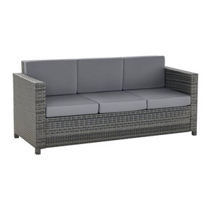 Outsunny 3-Sitzer Garten Loungesofa aus Polyrattan mit Kissen, Grau, B/T/H: 185 x 70 x 80 cm