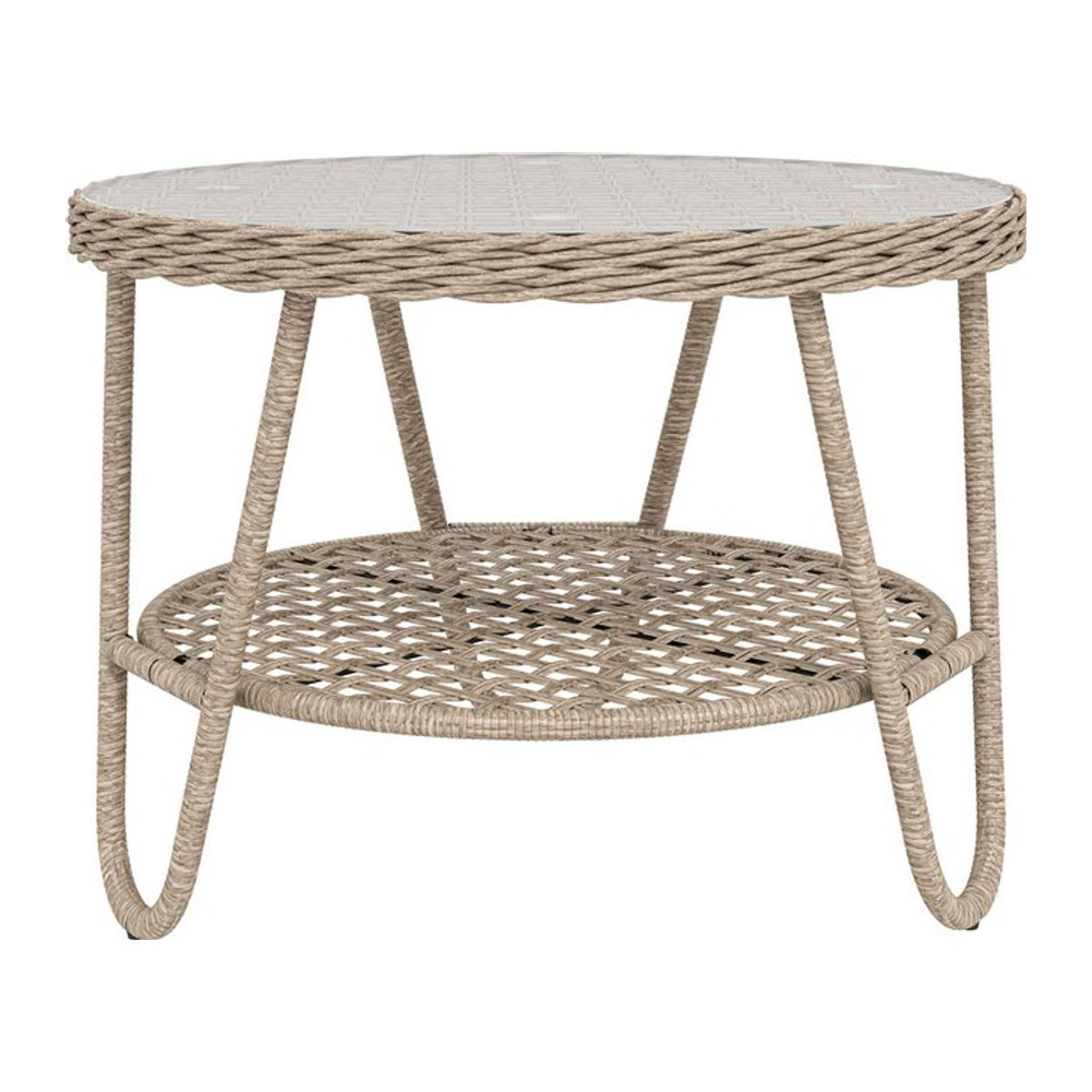Outsunny Beistelltisch aus Polyrattan mit gehärteter Glasplatte und Ablage, Gelb, B/T/H: 65 x 65 x 50 cm - Bild 1