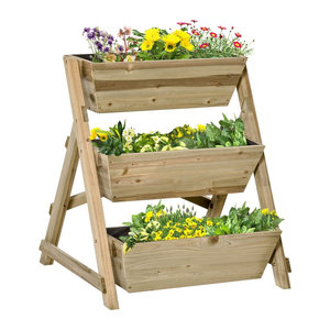 Outsunny Blumenleiter aus Holz als Pflanzentreppe mit 3 Ablagen in Natur und Grün, H x B x T: 77 x 71 x 61 cm