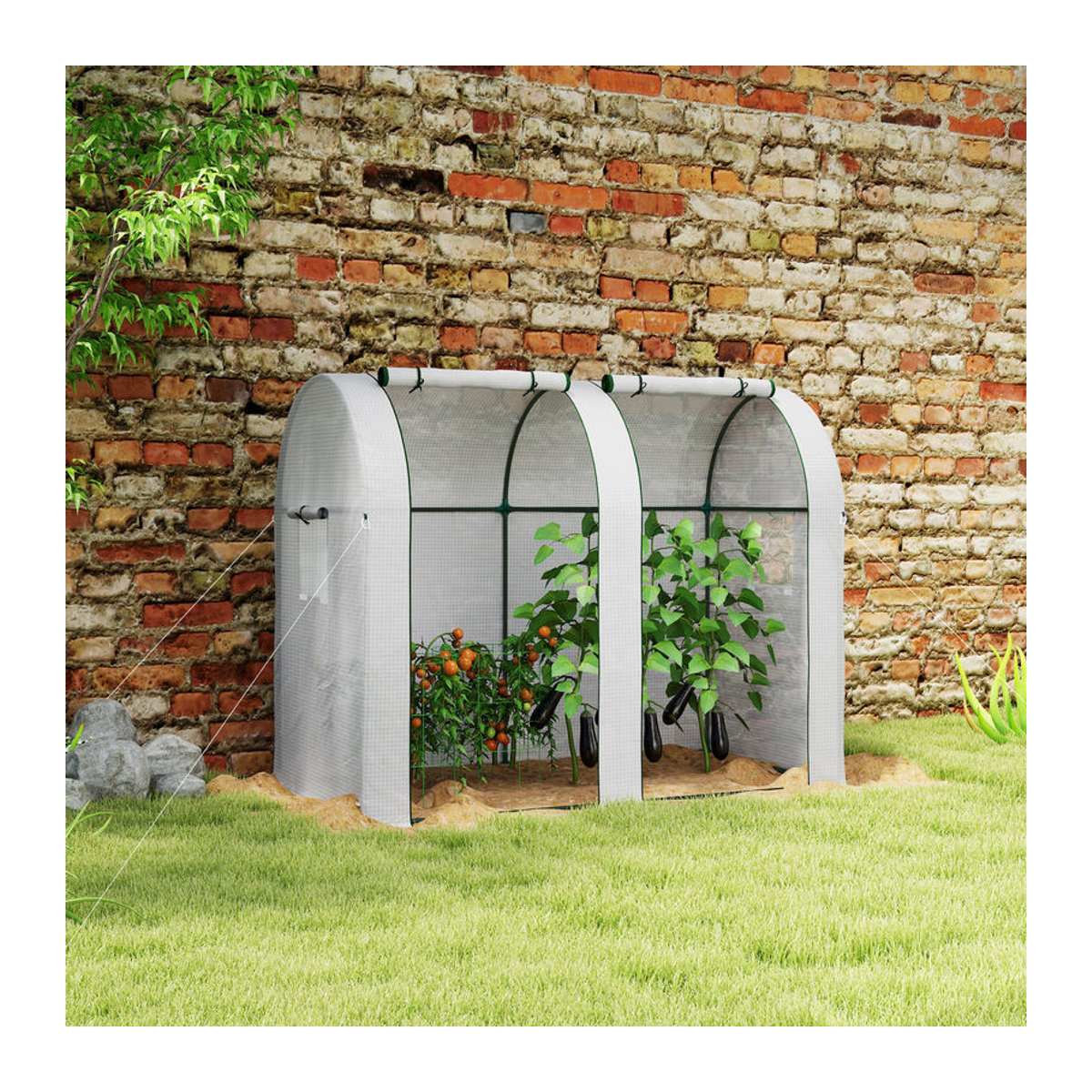 Outsunny Garten-Gewächshaus Tomatengewächshaus mit Stahlgestell und UV-beständiger PE-Hochdichtungsplane, Weiß, B: 0,9 m, T: 1,85 m, H: 1,5 m, Aosom - Bild 2