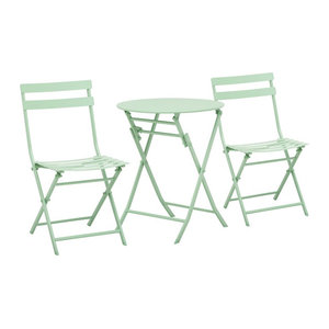 Outsunny Gartenset für 2 Personen aus Polyrattan und Metall in Grün mit klappbarem Bistrotisch und 2 Stühlen