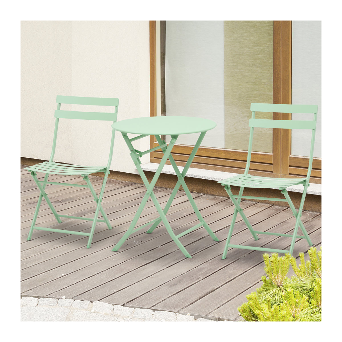 Outsunny Gartenset für 2 Personen aus Polyrattan und Metall in Grün mit klappbarem Bistrotisch und 2 Stühlen - Bild 2