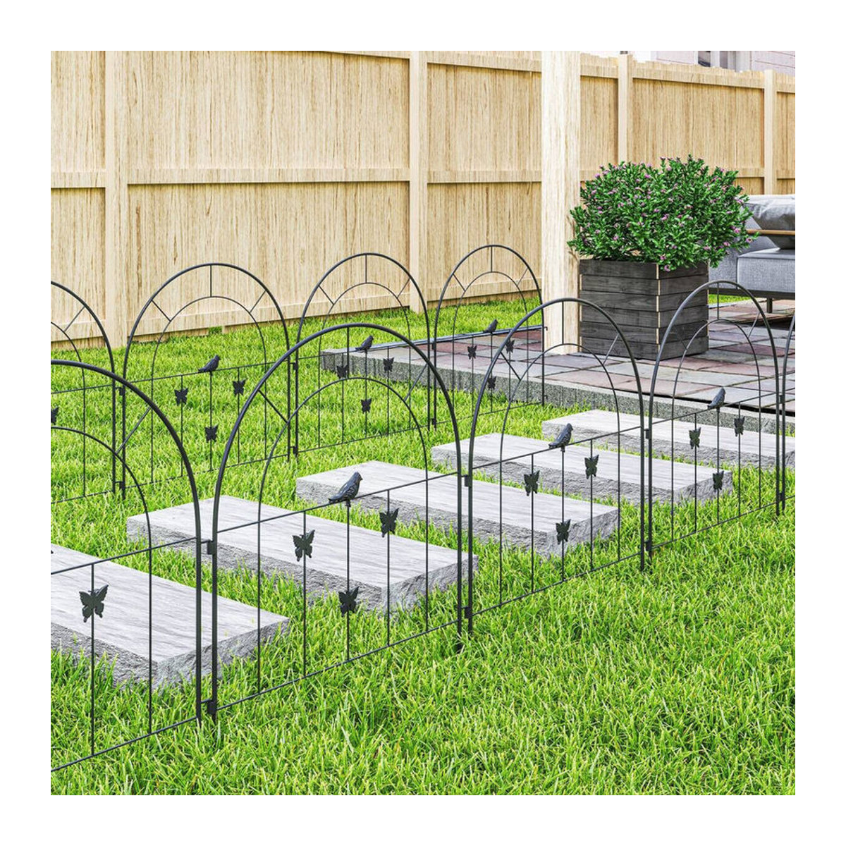 Outsunny Gartenzaun aus Stahl in Schwarz als dekoratives Gitterzaun-Set für Garten und Blumenbeete B/H/L: 300 x 1 x 70 cm - Bild 4