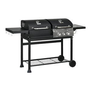 Outsunny Gas- und Holzkohlegrill aus Edelstahl und Metall in Schwarz und Silber, B/H/L: 53 x 101 x 161 cm