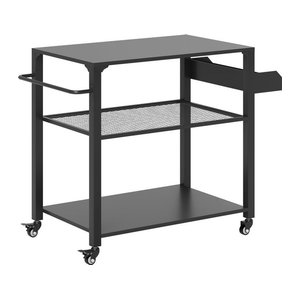 Outsunny Grillwagen aus Edelstahl und Metall mit 3 Etagen und Arbeitsfläche, Schwarz, B/T/H: 50 x 50 x 79 cm