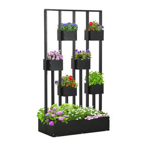 Outsunny Hochbeet Blumenkasten mit Rankhilfe aus massivem Holz, Schwarz, H x B x T: 170 x 90 x 45 cm