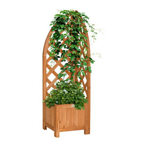 Outsunny Hochbeet mit Rankhilfe aus Holz in Braun, B/T/H: 32 x 32 x 108 cm