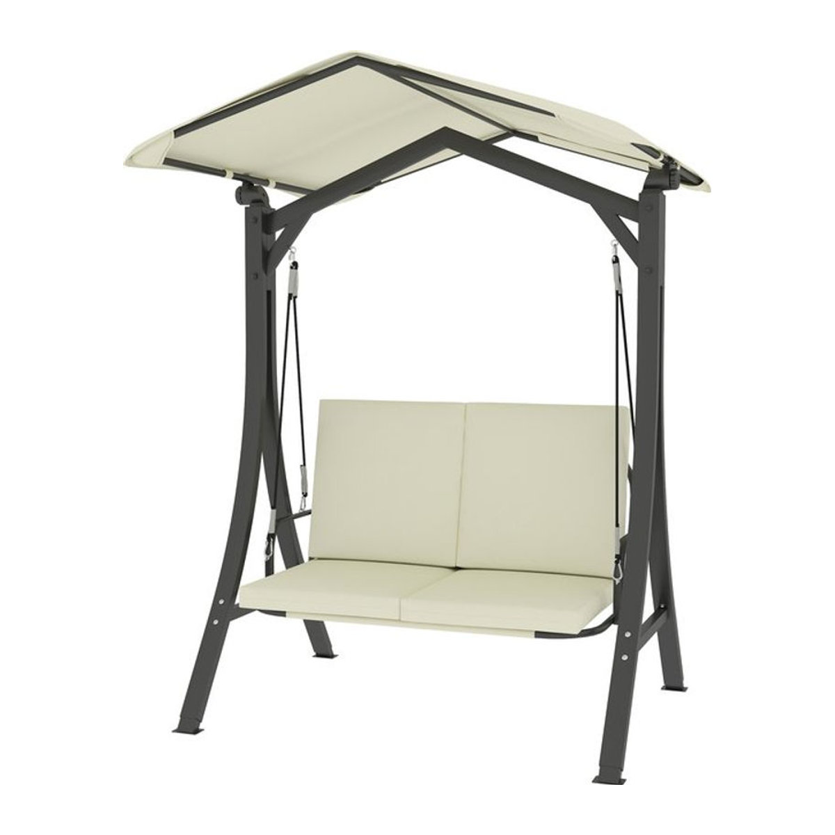 Outsunny Hollywoodschaukel 2-Sitzer mit Sonnendach und Sitzauflage in Beige oder Schwarz, B/T/H: 150 x 120 x 182 cm - Bild 1