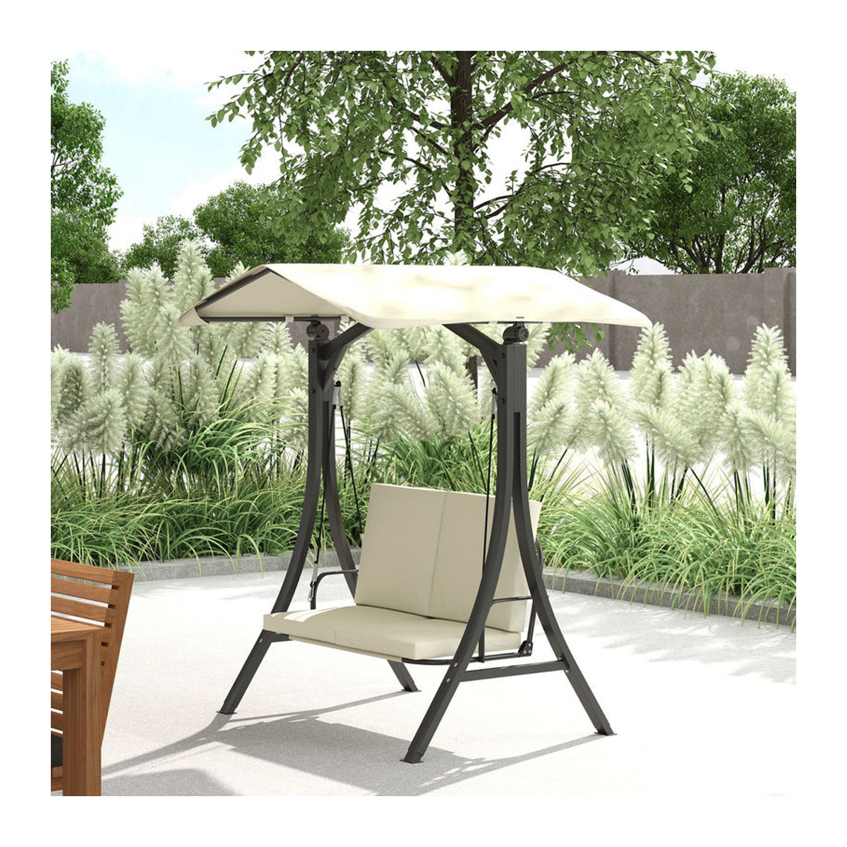 Outsunny Hollywoodschaukel 2-Sitzer mit Sonnendach und Sitzauflage in Beige oder Schwarz, B/T/H: 150 x 120 x 182 cm - Bild 2
