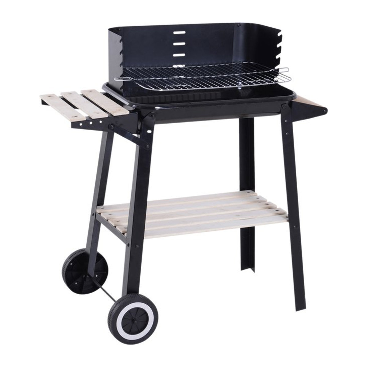 Outsunny Holzkohlegrill mit verstellbarer Grillhöhe, Seitenablagen und Rollen, B/T/H: 83 x 37 x 87 cm - Bild 1
