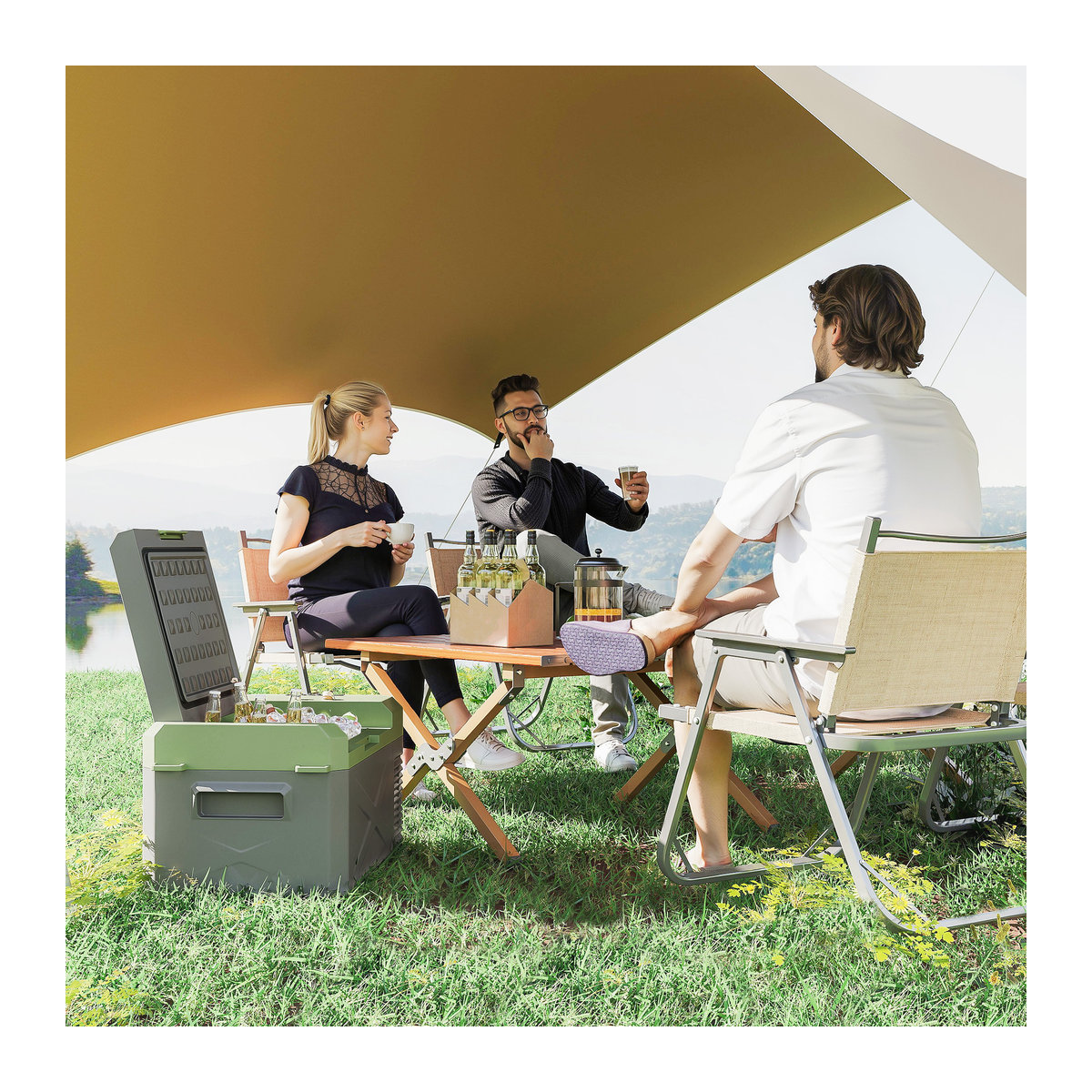 Outsunny Kompressor Kühlbox mit ECO Modus und Gefrierfunktion, 16,3 Liter, Grau-Grün, B/H/L: 32 x 27 x 60,2 cm - Bild 2