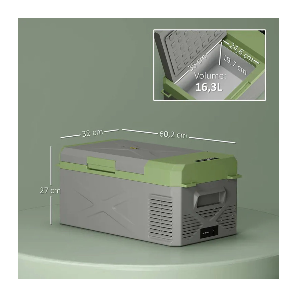 Outsunny Kompressor Kühlbox mit ECO Modus und Gefrierfunktion, 16,3 Liter, Grau-Grün, B/H/L: 32 x 27 x 60,2 cm - Bild 4