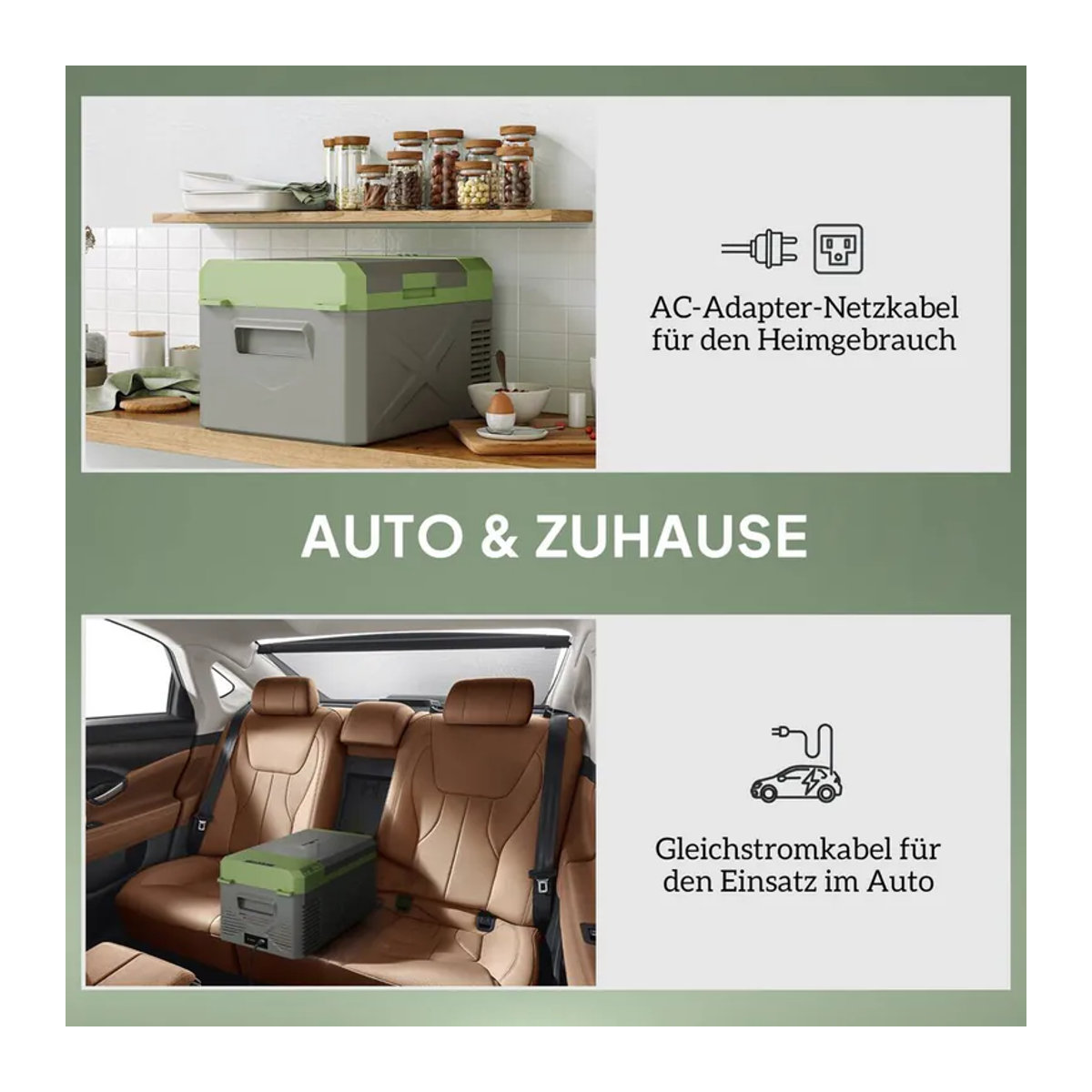 Outsunny Kompressor Kühlbox mit ECO Modus und Gefrierfunktion, 16,3 Liter, Grau-Grün, B/H/L: 32 x 27 x 60,2 cm - Bild 5