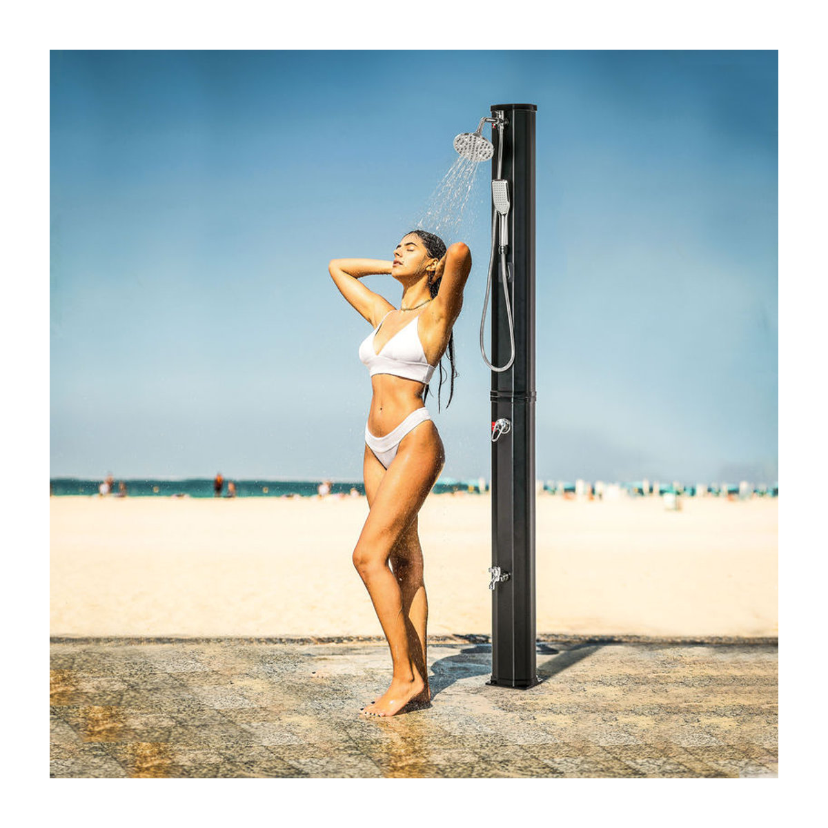 Outsunny Solardusche 35 Liter mit Wasserhahn, Regenduschkopf und Handbrause, Schwarz, H x B x T: 216 x 17,5 x 14,5 cm - Bild 2