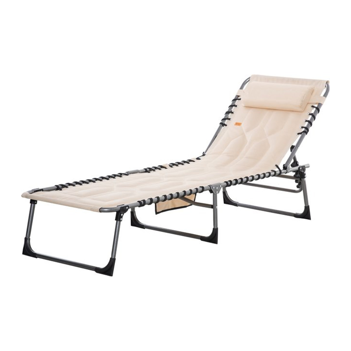 Outsunny Sonnenliege beige klappbar mit 5-fach verstellbarer Rückenlehne, Kopfkissen und Seitentasche, B/H/L: 57 x 30 x 188 cm - Bild 1