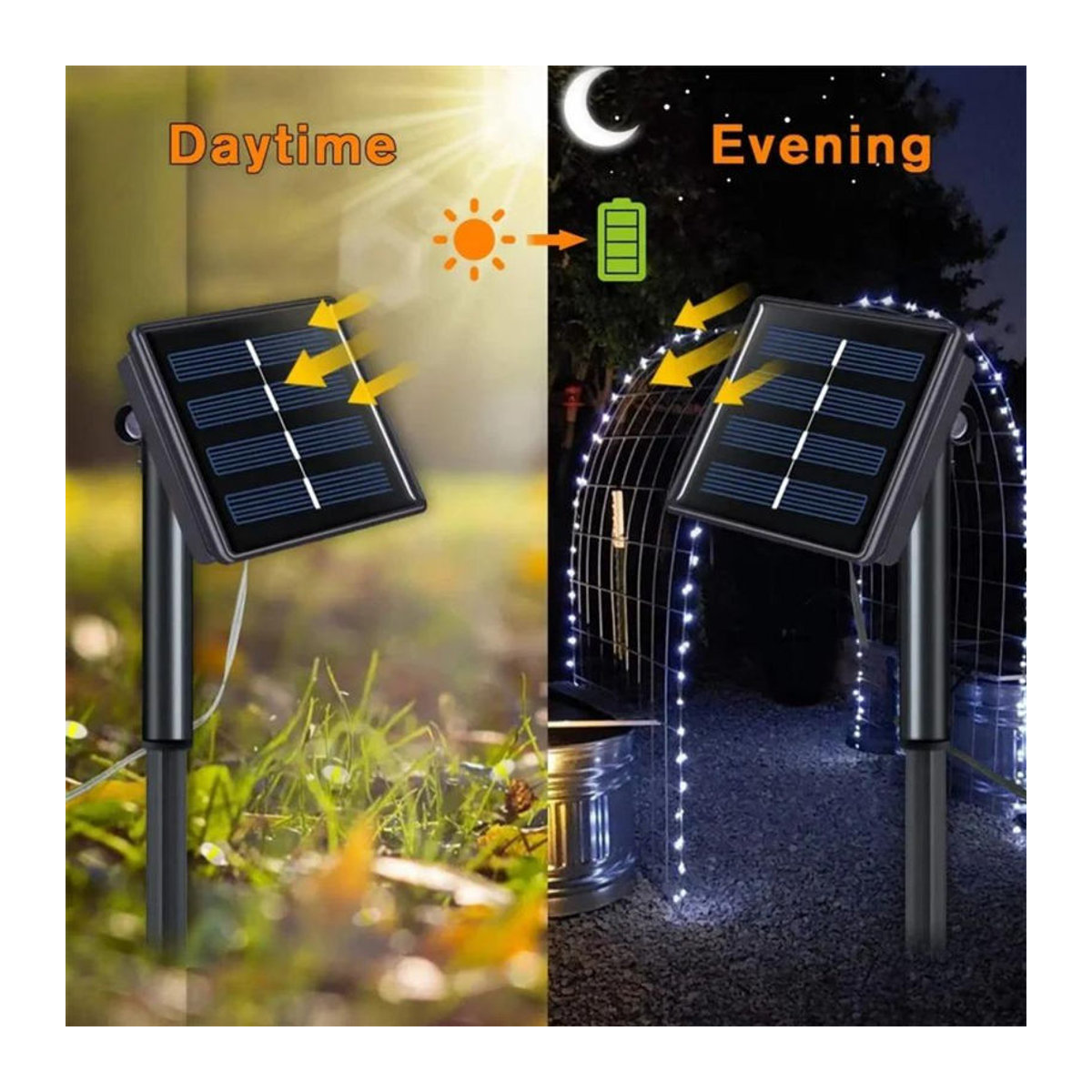 OuuZuu Solar-Lichterkette für den Außenbereich mit 8 Modi, LED Kupferdraht-Lichterkette in Weiß, IP65 wasserdicht für Garten, Hof und Hochzeit, 10 m - Bild 4