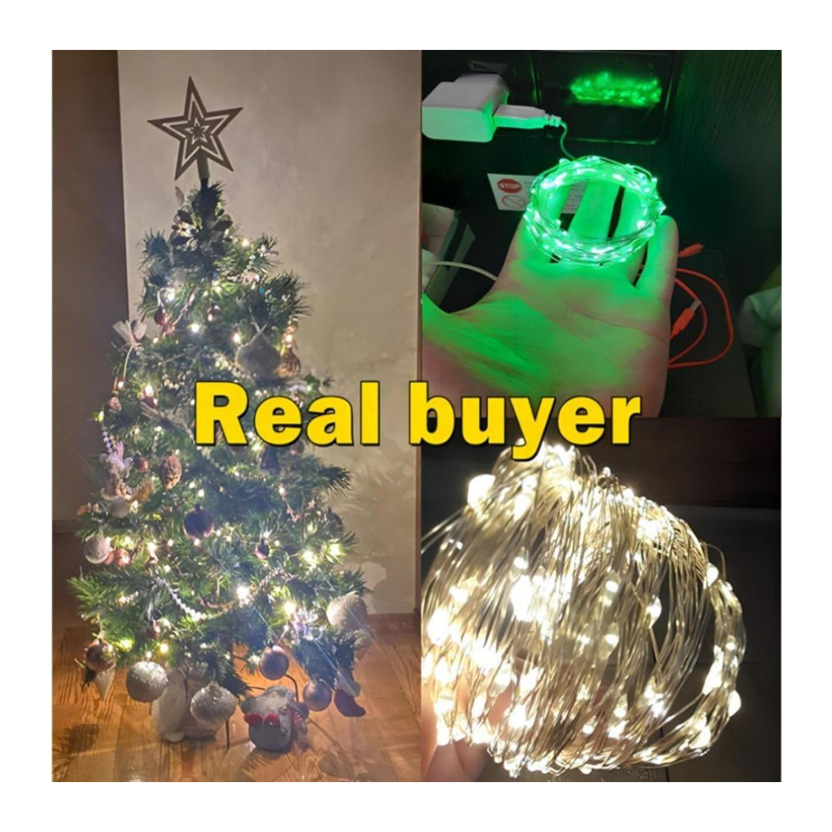 OuuZuu USB LED Lichterkette aus Kupferdraht in Silber, warmweiß, wasserdicht, Fairy Lights für Weihnachten, Hochzeit und Party Dekoration, 1 m - Bild 3