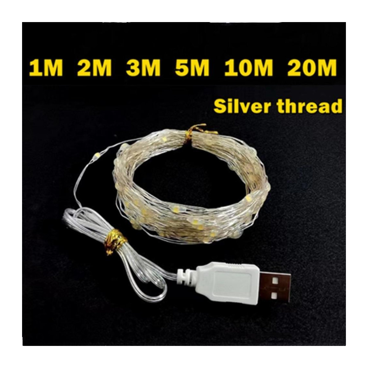 OuuZuu USB LED Lichterkette aus Kupferdraht in Silber, warmweiß, wasserdicht, Fairy Lights für Weihnachten, Hochzeit und Party Dekoration, 1 m - Bild 4