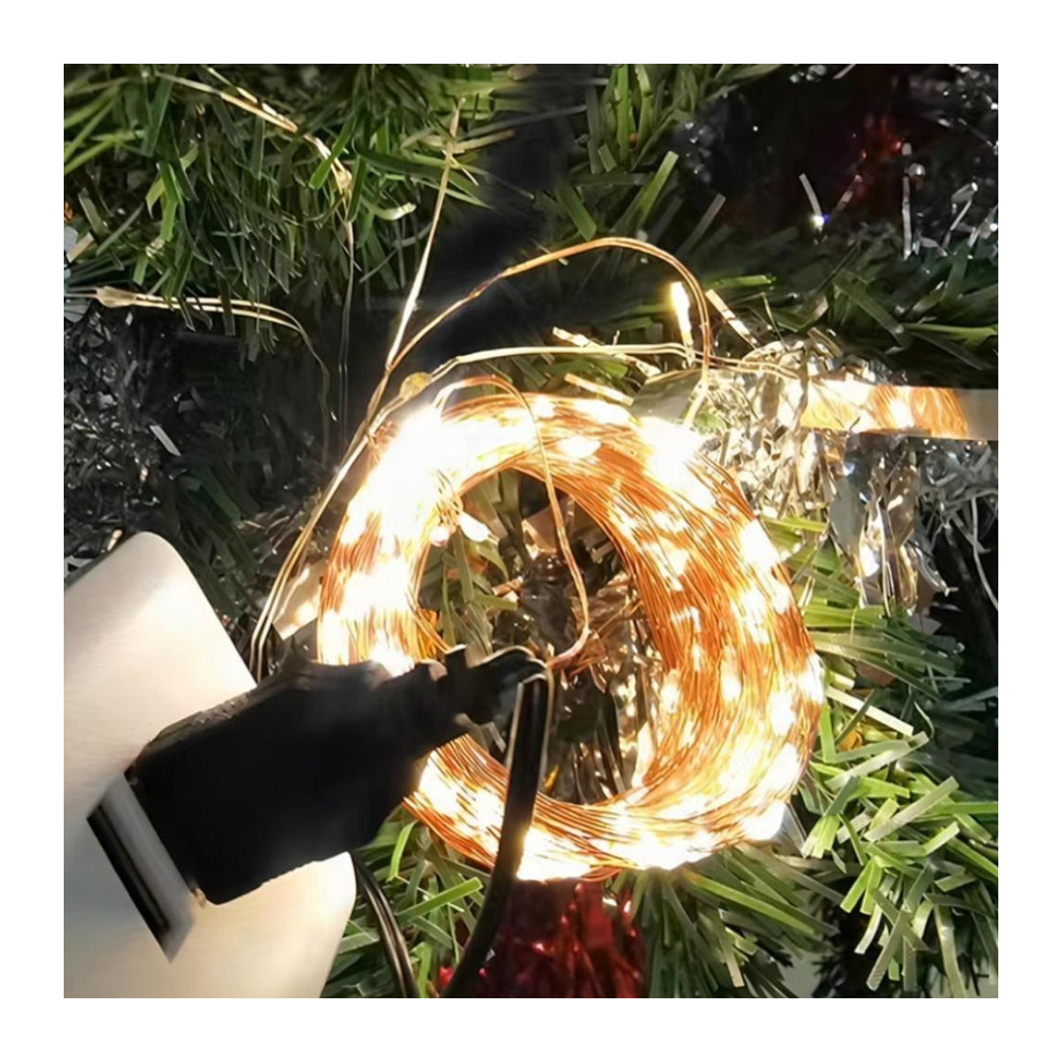 OuuZuu USB LED Lichterkette aus Kupferdraht in Silber, warmweiß, wasserdicht, Fairy Lights für Weihnachten, Hochzeit und Party Dekoration, 1 m - Bild 7