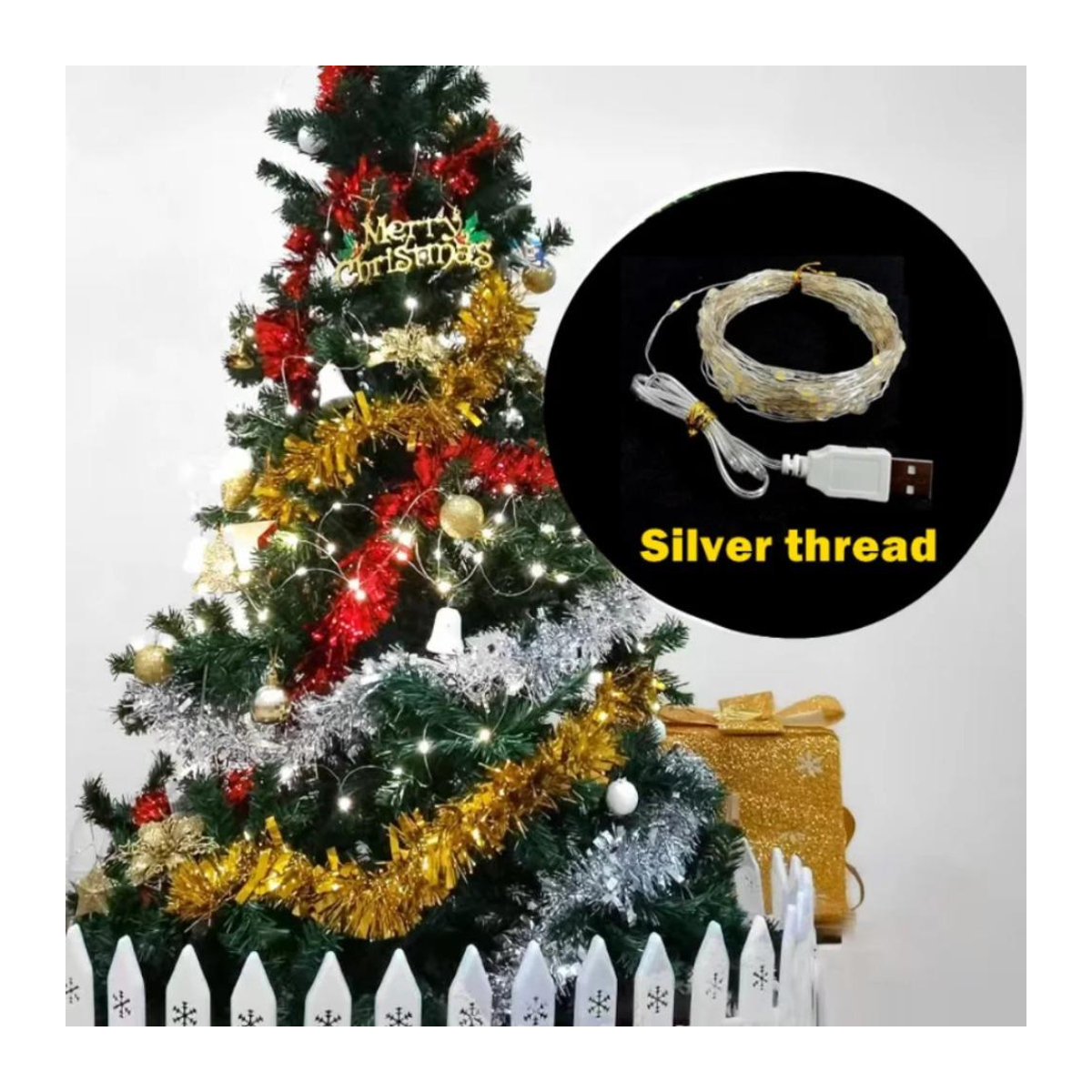 OuuZuu USB LED Lichterkette aus Kupferdraht in Silber, warmweiß, wasserdicht für Weihnachts-, Hochzeits- und Partydekoration - Bild 6