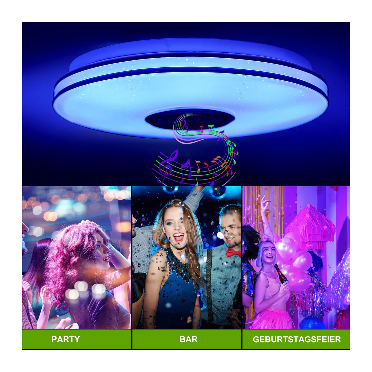Oyajia 36W LED-Deckenleuchte mit Bluetooth-Lautsprecher, dimmbar per App und Fernbedienung, RGB-Farben, Modern - Bild 3