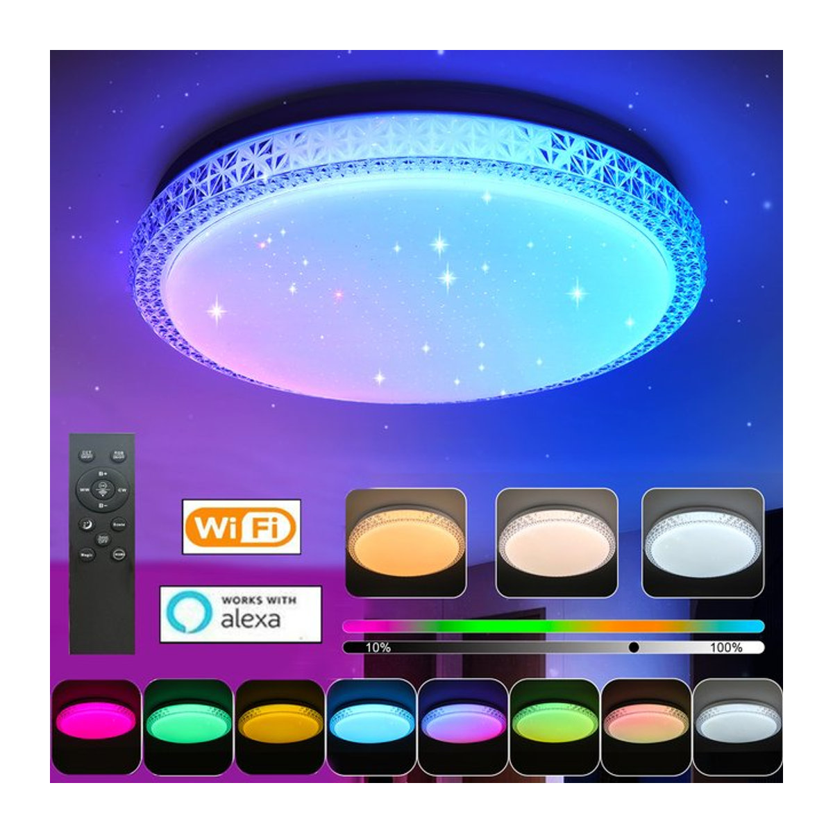 Oyajia LED Deckenlampe mit RGB Kristallen und Sternenhimmel, 36W, dimmbar per App oder Fernbedienung, Bunt - Bild 1