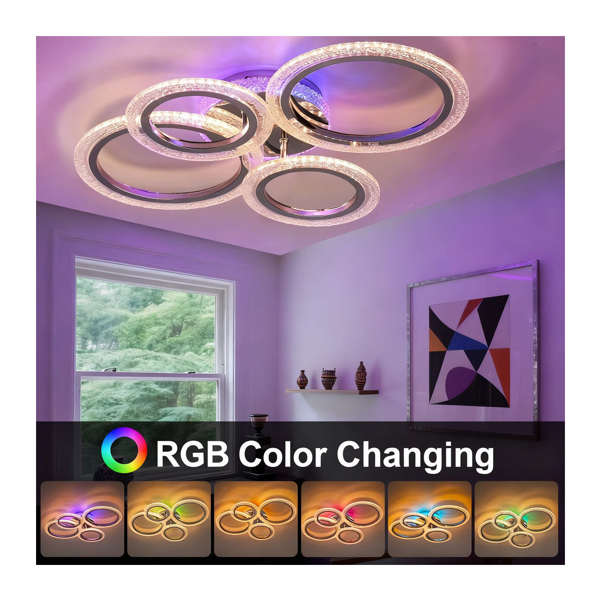 Oyajia LED-Deckenleuchte 80 W, dimmbare RGB-Deckenlampe mit Fernbedienung in Silber, Durchmesser: 57 cm - Bild 2
