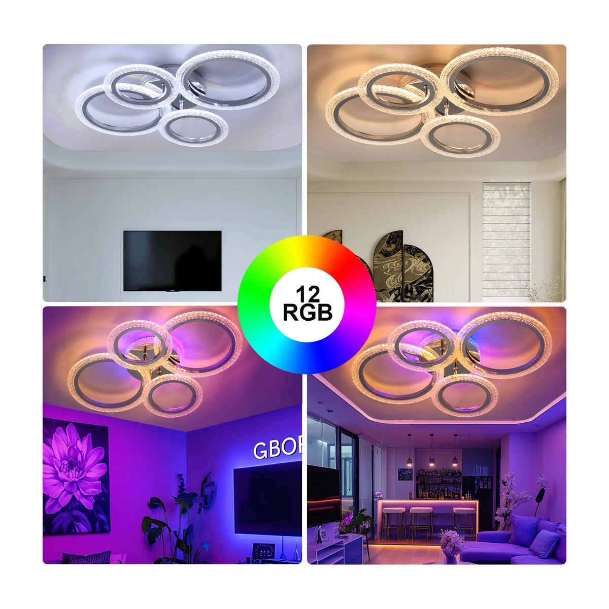 Oyajia LED-Deckenleuchte 80 W, dimmbare RGB-Deckenlampe mit Fernbedienung in Silber, Durchmesser: 57 cm - Bild 4