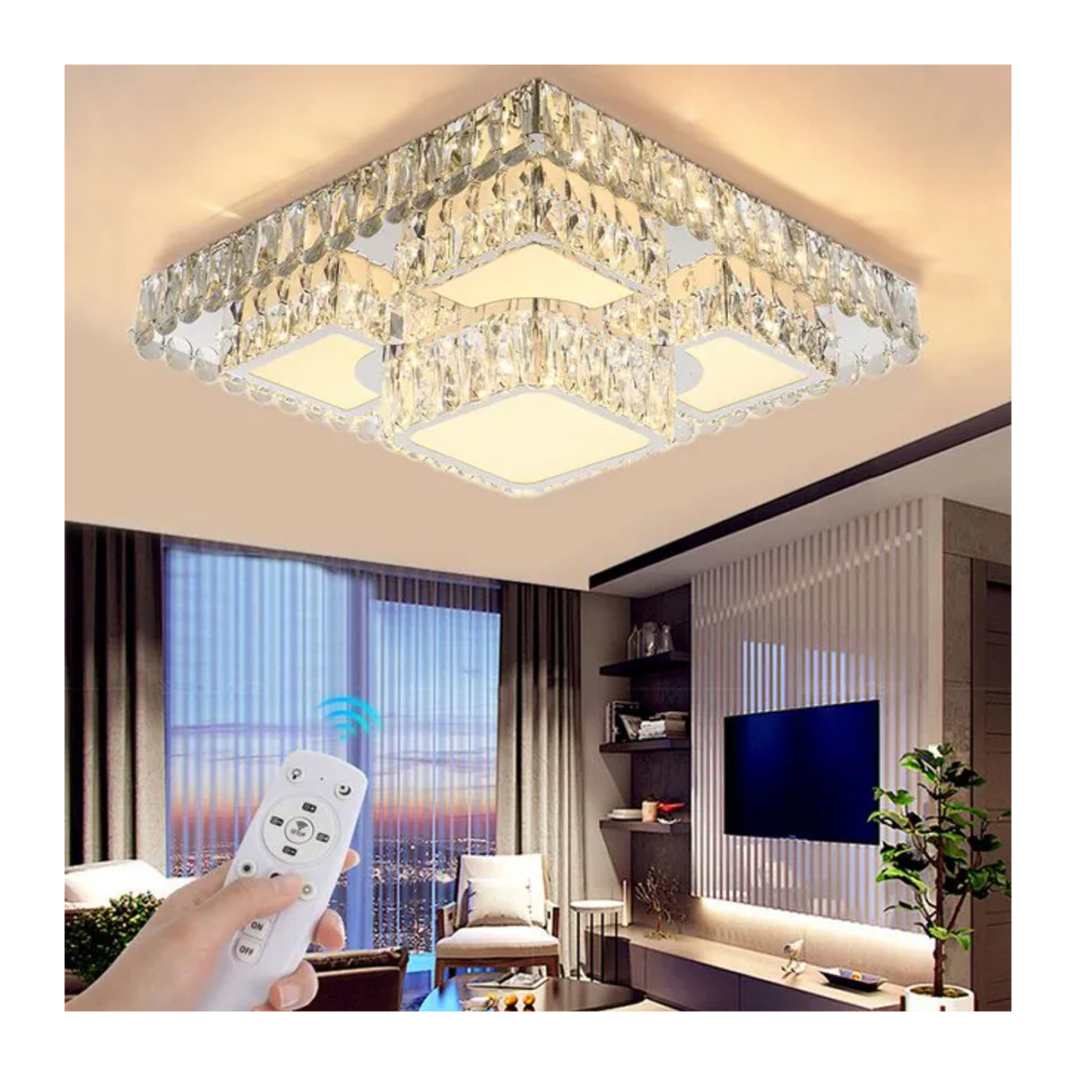 Oyajia Moderne LED-Kristall-Deckenleuchte in Chrom mit Fernbedienung und stufenlosem Dimmen, Durchmesser: 50 cm, 60 W - Bild 1