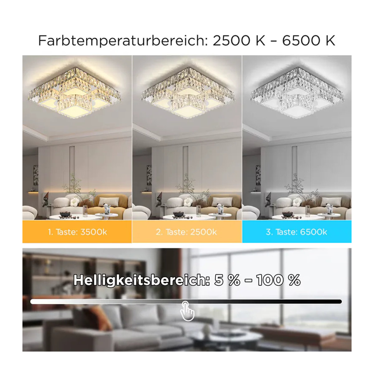 Oyajia Moderne LED-Kristall-Deckenleuchte in Chrom mit Fernbedienung und stufenlosem Dimmen, Durchmesser: 50 cm, 60 W - Bild 4
