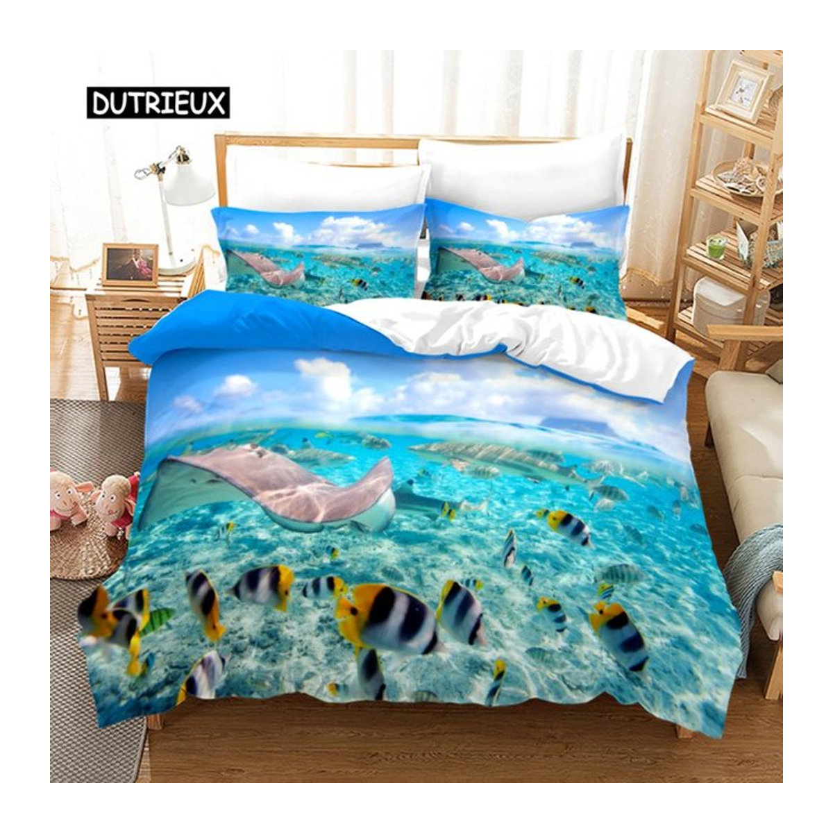 Ozean-Bettbezug-Set mit Unterwasserwelt-Motiv aus Polyester, 3-teilig, B/H: 140 x 200 cm - Bild 1
