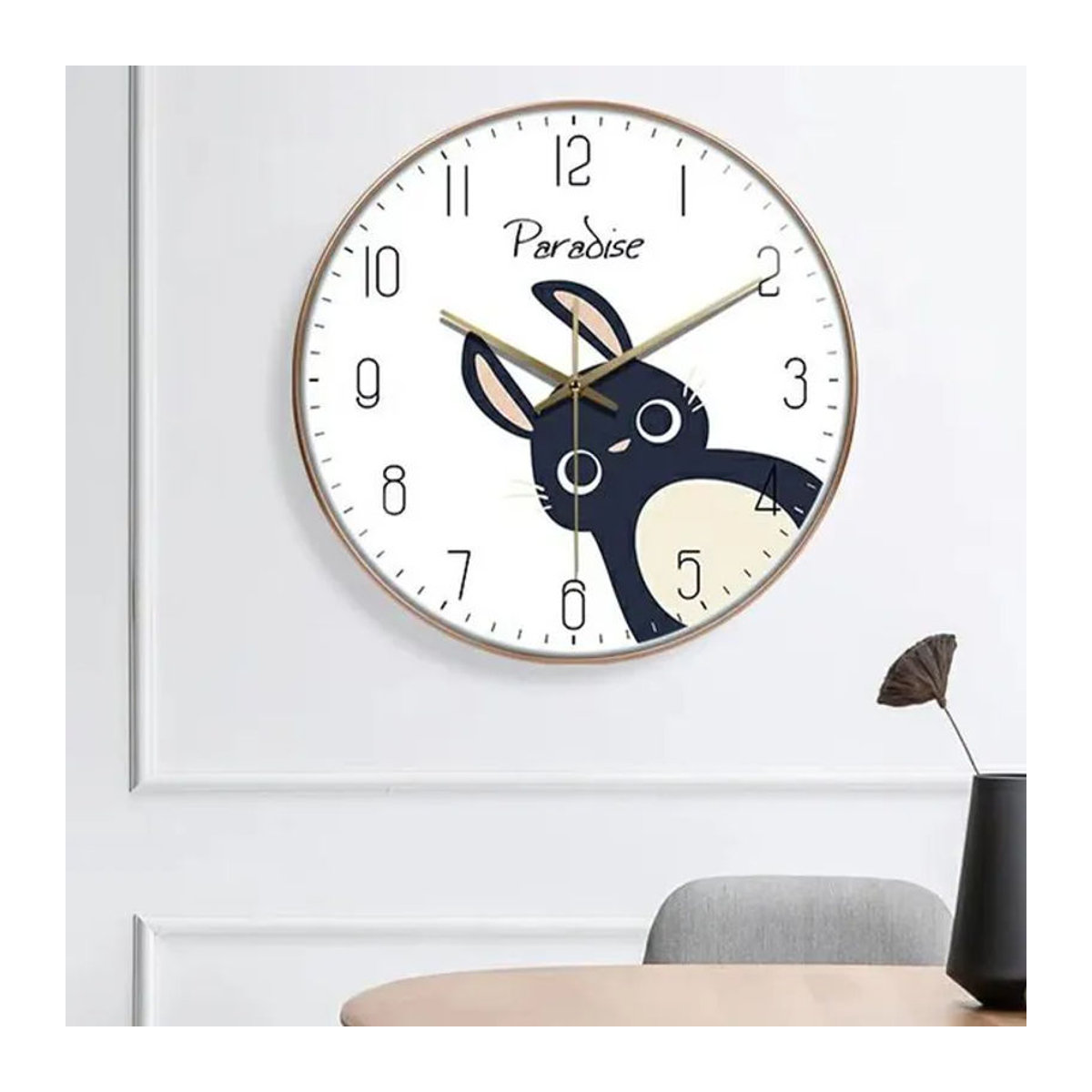 P.chuang Kreative Cartoon-Wanduhr aus Kunststoff, Geräuschlos, Analog, Rund, Durchmesser: 20,32 cm, Schwarz oder Weiß - Bild 1